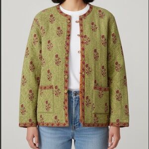 Reversible Floral Quilted Jacket - Orange